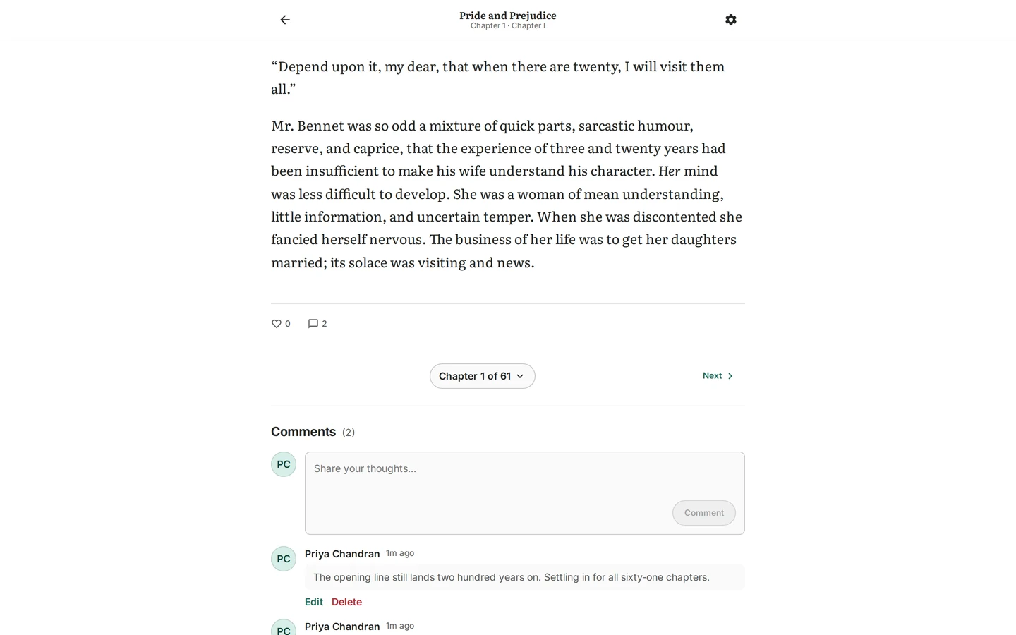 A chapter discussion where the author replies in a separate lane.